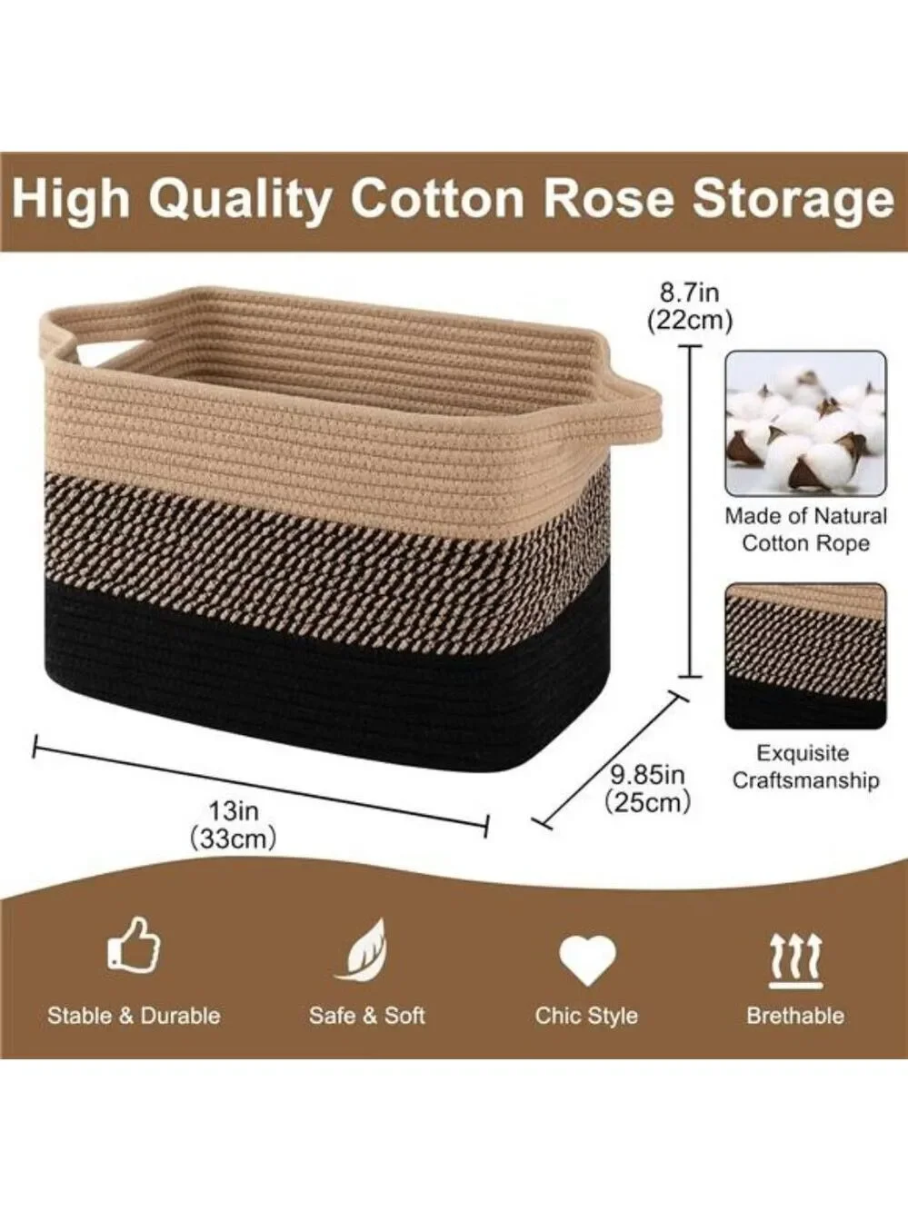 Storage Basket for Organizing Woven Rectangle Bin for Closet Nursery